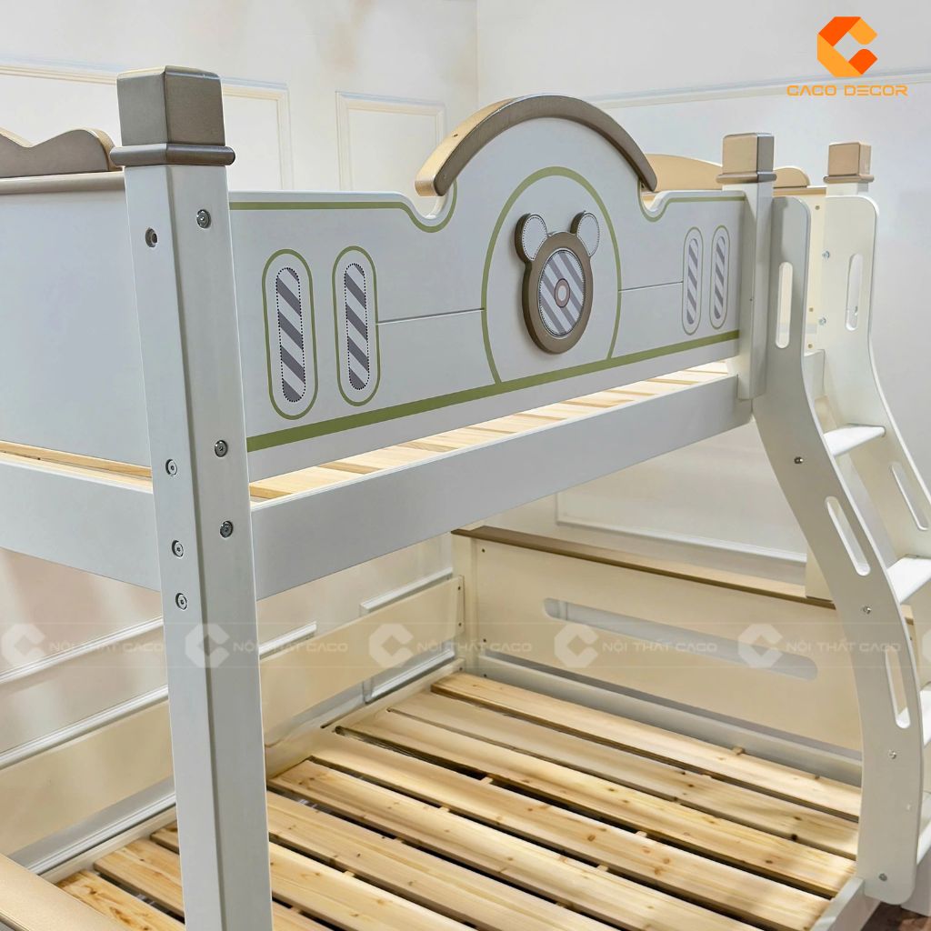 Mẫu giường tầng GT065 thiết kế họa tiết gấu đáng yêu