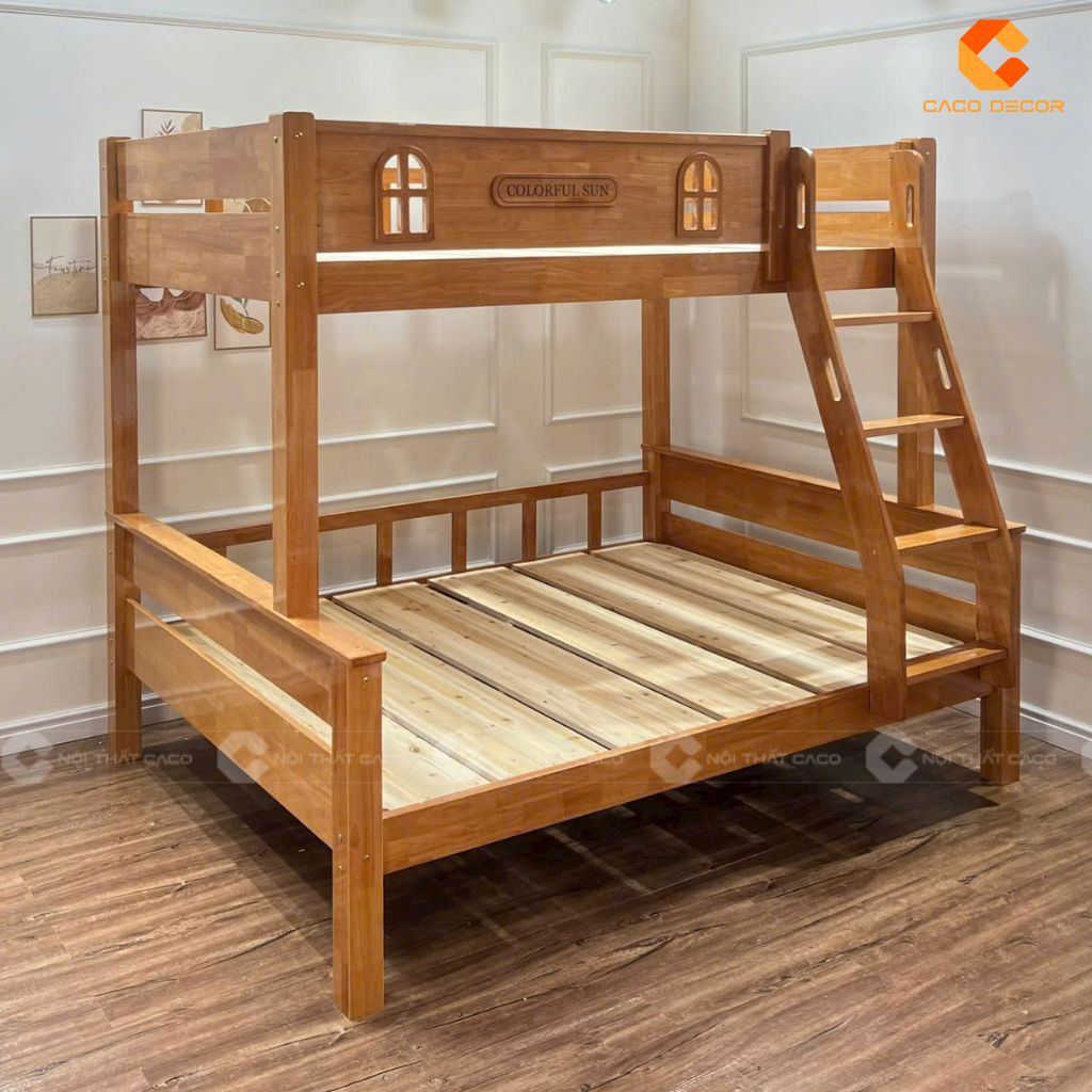 Tông nâu gỗ tạo điểm nhấn sang trọng giường tầng GT068