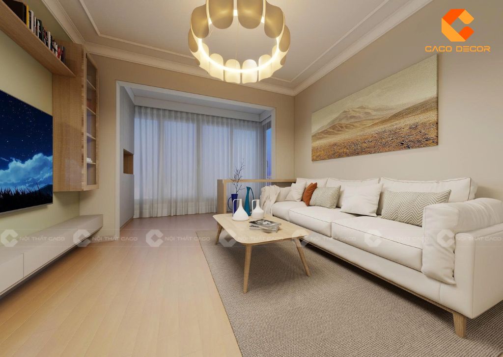 Bộ sofa tông màu kem đẹp cho phòng khách căn hộ