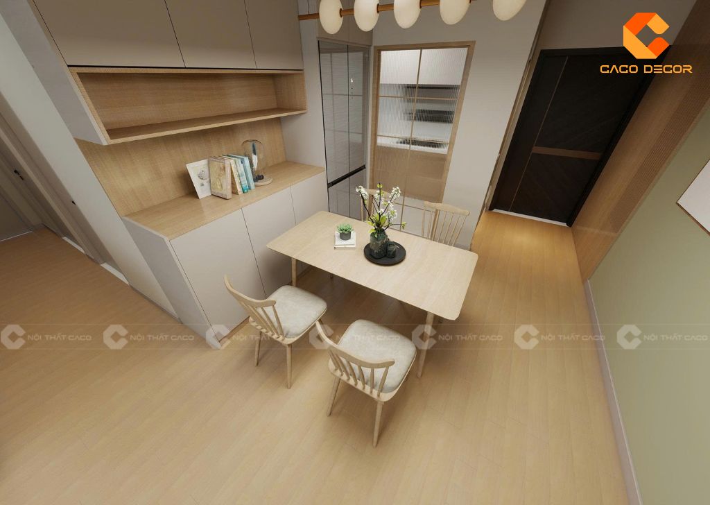 Tủ trang trí phía sau bàn ăn làm bằng gỗ MDF bền đẹp