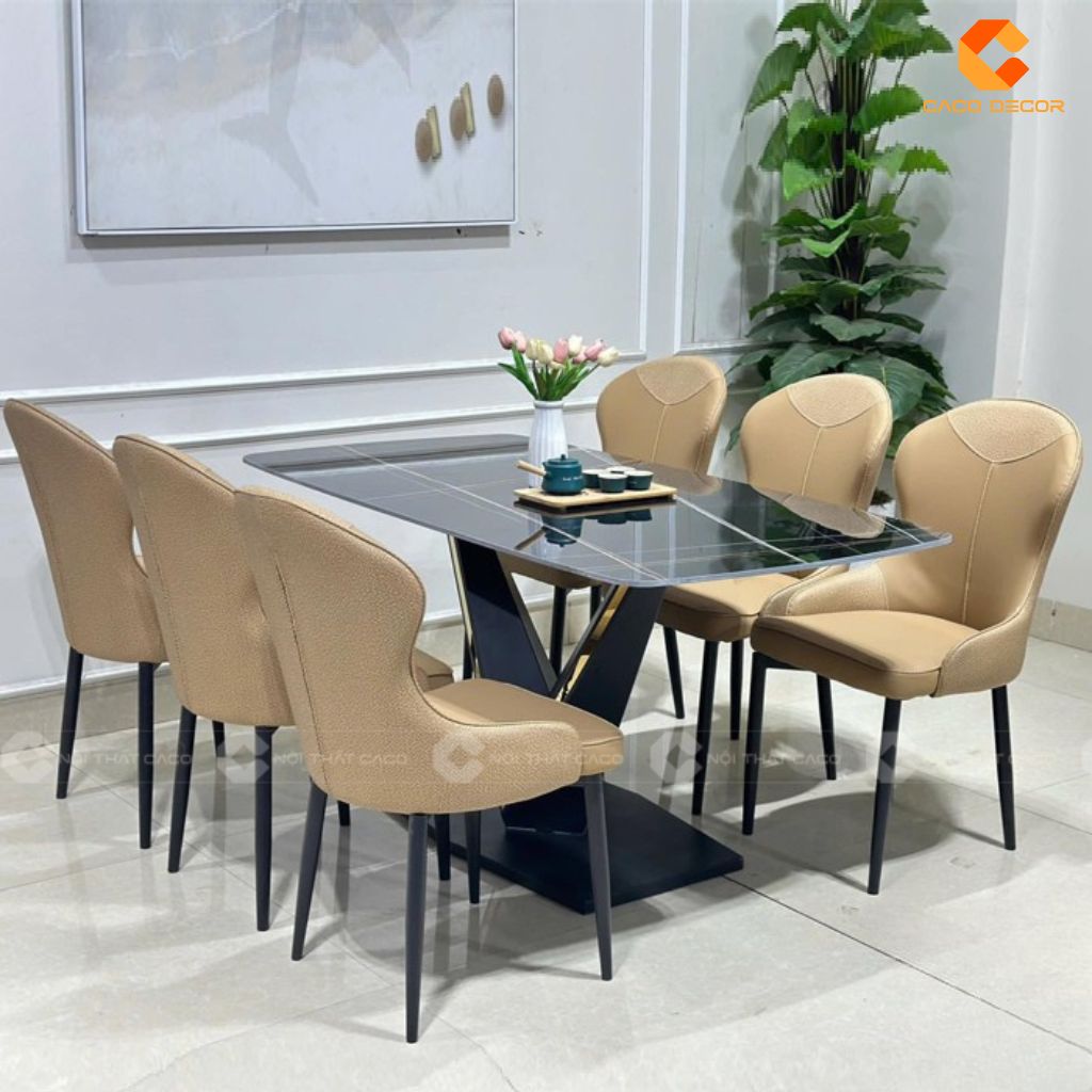 Bộ bàn ăn mặt đá 6 ghế sang trọng