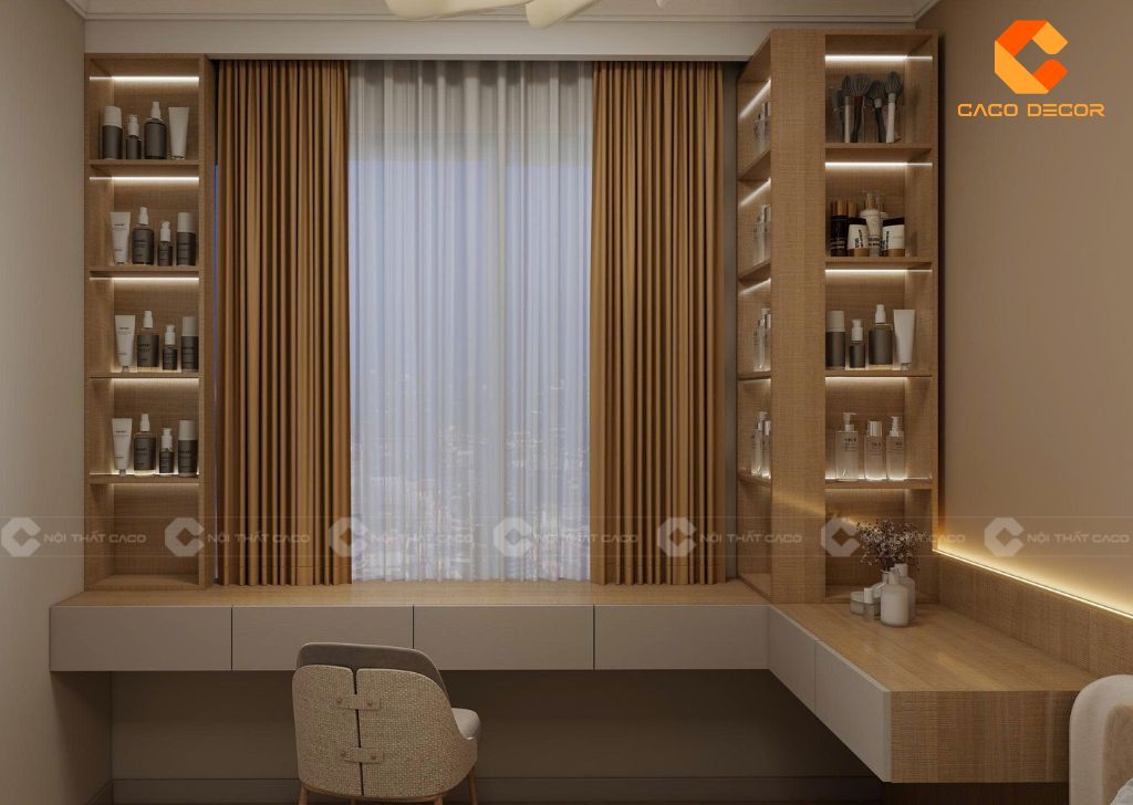 Thiết kế bàn làm việc kết hợp kệ trưng bày tiện dụng