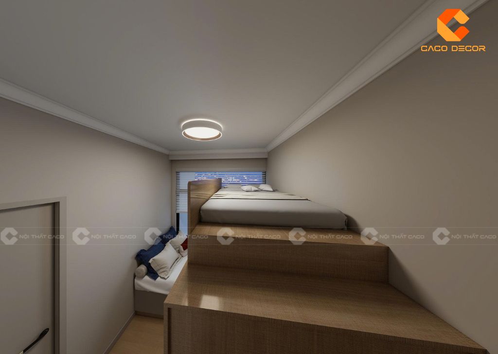 Giường tầng trên thiết kế chắc chắn đảm bảo an toàn