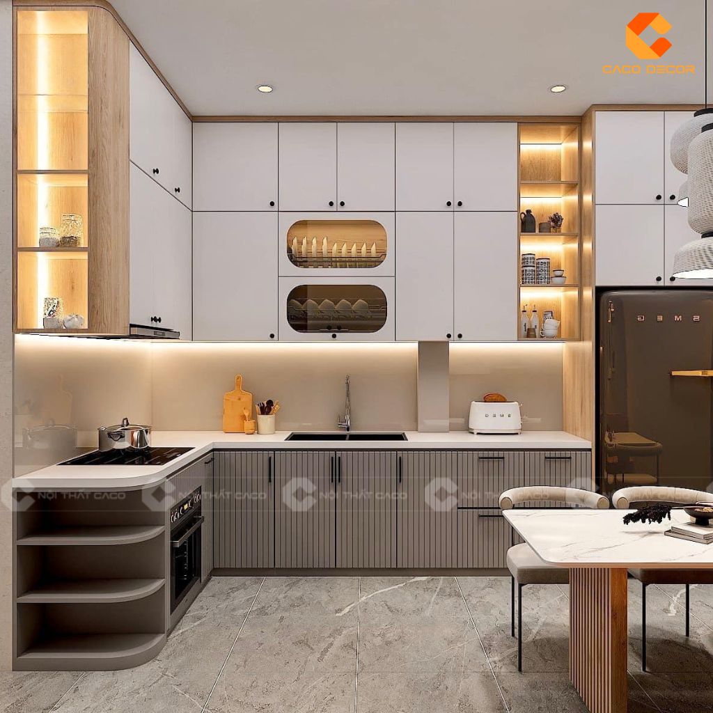 Tủ Bếp Gỗ Công Nghiệp TBM080 Chữ L Hiện Đại 1