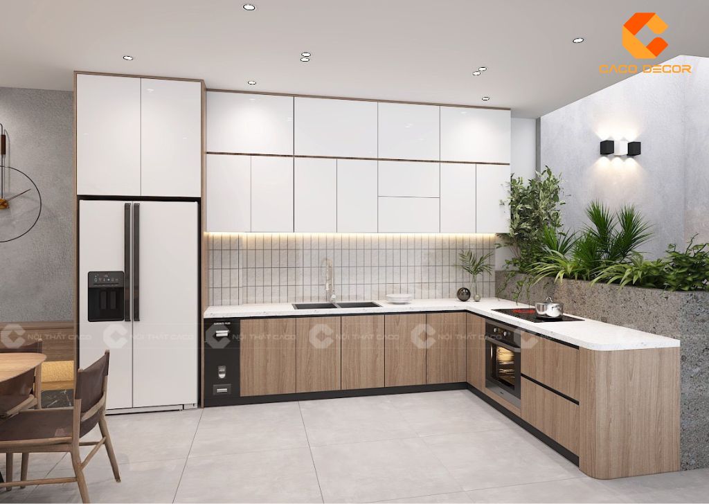 Tủ bếp gỗ công nghiệp TBM082 chữ L tối ưu công năng