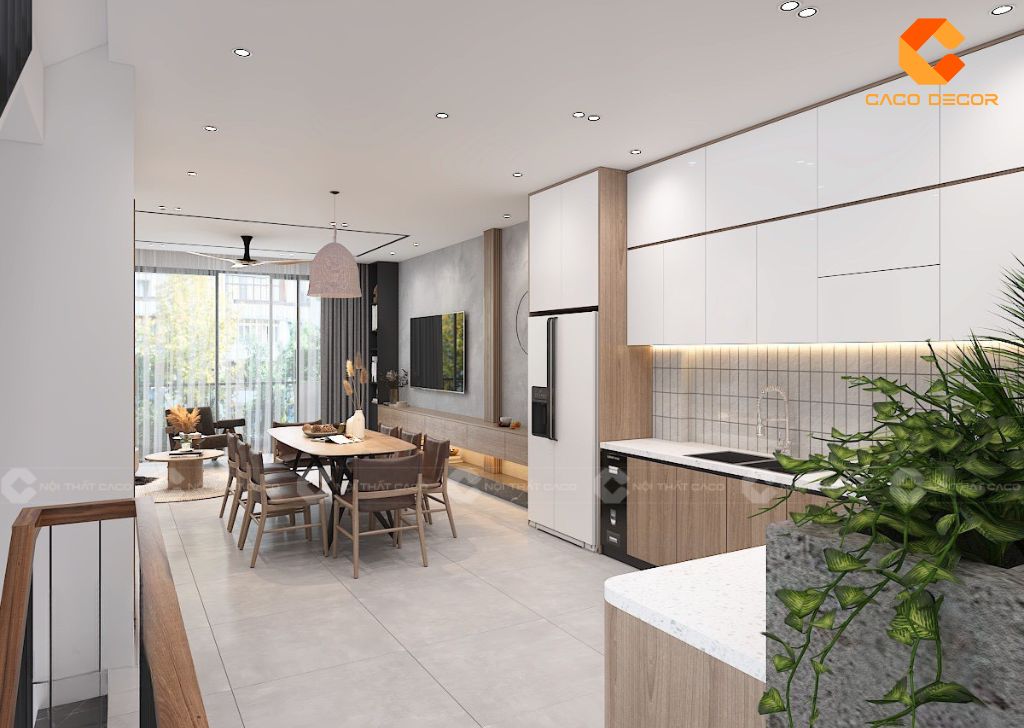 Mẫu tủ bếp TBM082 từ gỗ MDF phủ Melamine bền đẹp