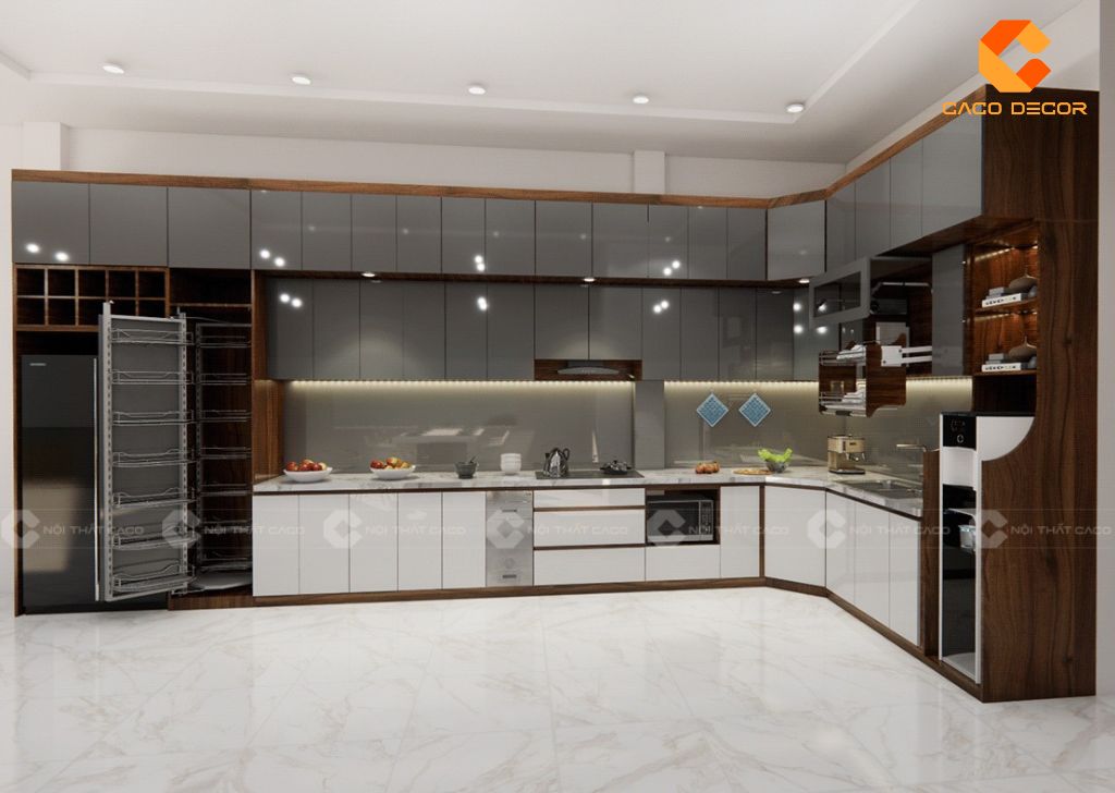 Tủ bếp gỗ công nghiệp TBM083 chữ L hiện đại đa năng