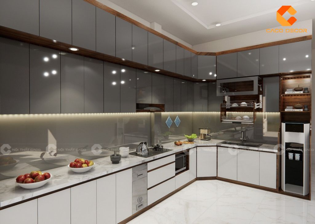 Tủ bếp gỗ công nghiệp TBM083 phủ Acrylic bóng đẹp