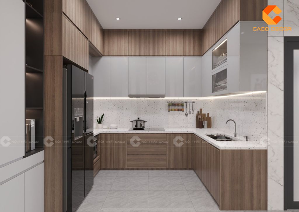 Thiết kế tủ bếp gỗ công nghiệp TBM084 chữ U