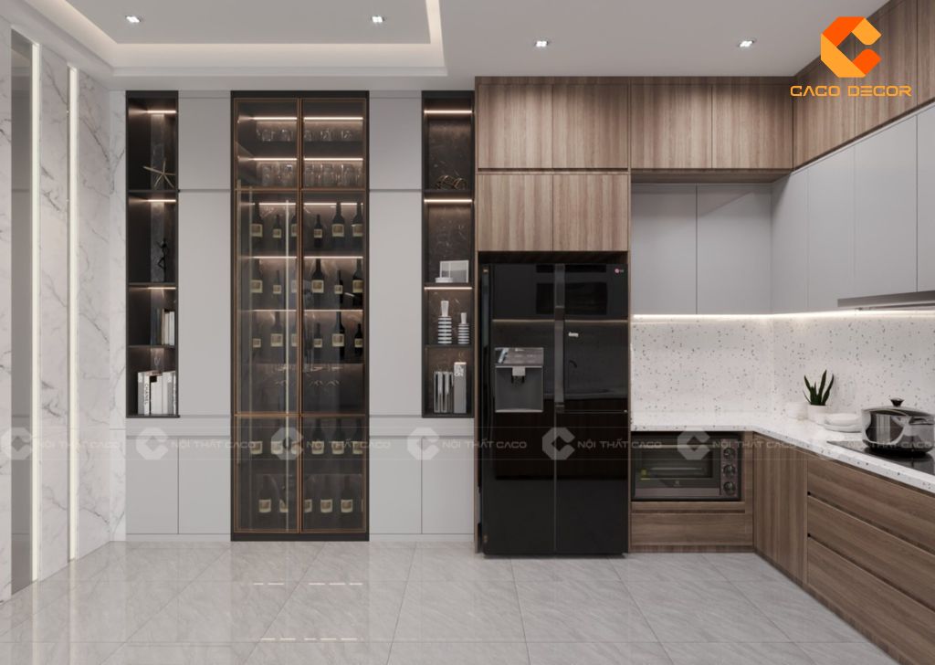 Tủ bếp TBM084 gia công từ gỗ MDF phủ Melamine cao cấp