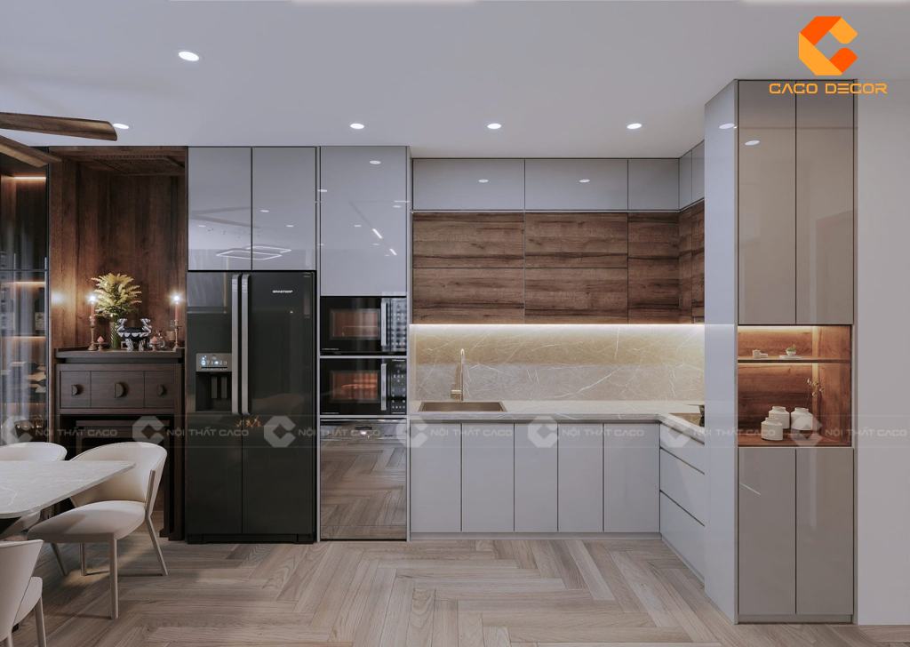 Tủ bếp gỗ công nghiệp được làm từ gỗ công nghiệp Melamine cao cấp