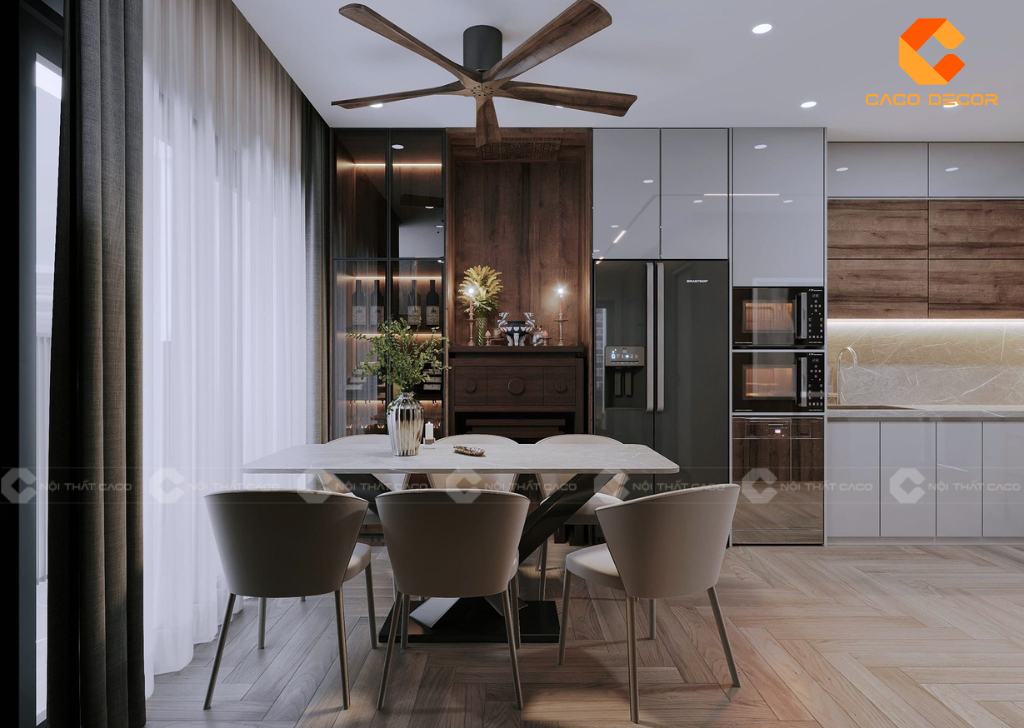 Tủ bếp gỗ công nghiệp TBM086 thiết kế tích hợp nhiều công năng