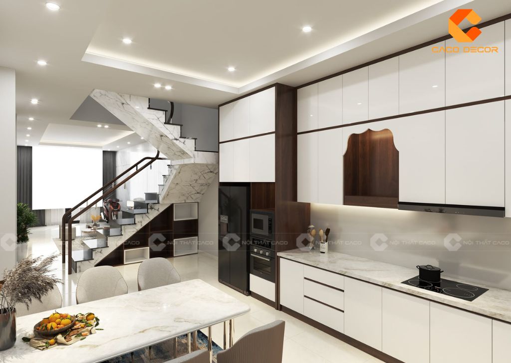 Tủ Bếp Gỗ Công Nghiệp TBM088 Chữ L Có Bàn Thờ Ông Táo 3