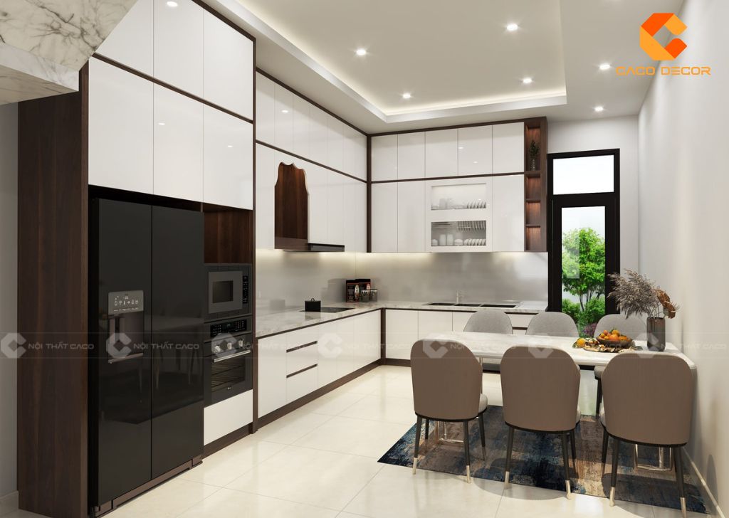 Tủ Bếp Gỗ Công Nghiệp TBM088 Chữ L Có Bàn Thờ Ông Táo 2