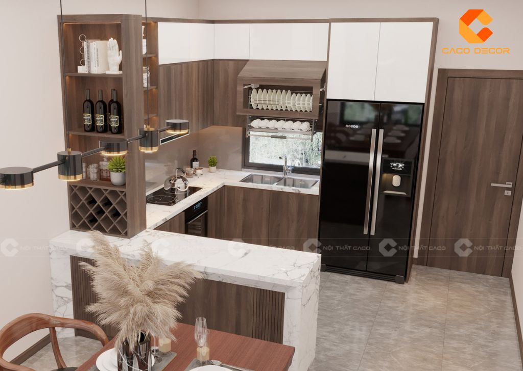 Tủ Bếp Gỗ Công Nghiệp TBM091 Chữ L Tiện Lợi 2