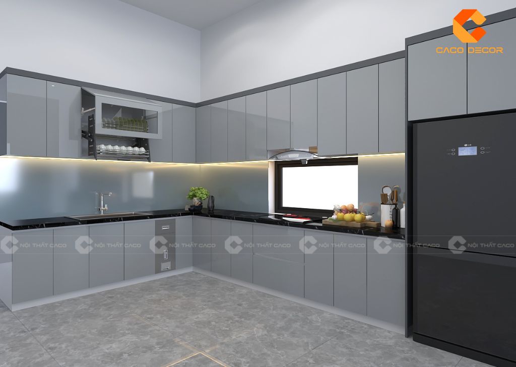 Tủ Bếp Gỗ Công Nghiệp TBM094 Phủ Acrylic Hiện Đại 2