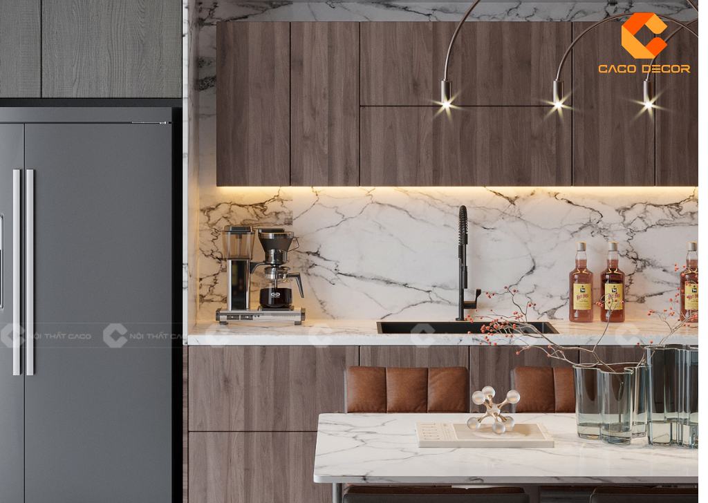 Tủ Bếp Gỗ Công Nghiệp TBM103 Nâu Trầm Hiện Đại 1