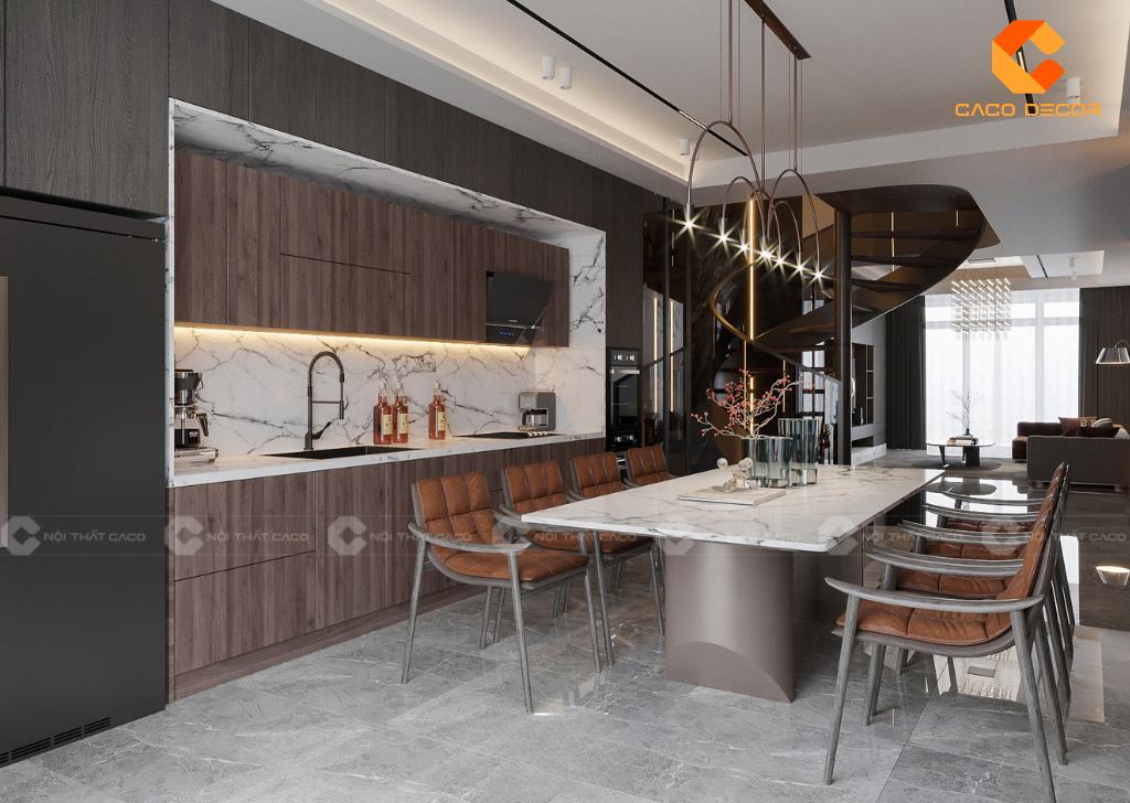 Tủ Bếp Gỗ Công Nghiệp TBM103 Nâu Trầm Hiện Đại 2