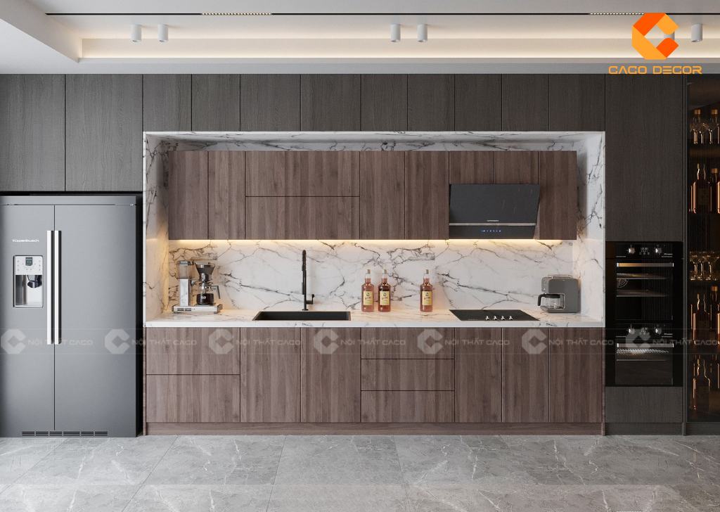 Tủ Bếp Gỗ Công Nghiệp TBM103 Nâu Trầm Hiện Đại 3