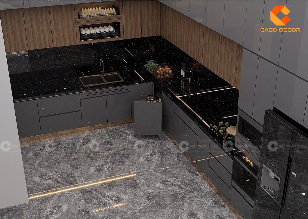 Tủ bếp gỗ công nghiệp TBM106 được làm từ chất liệu chắc chắn