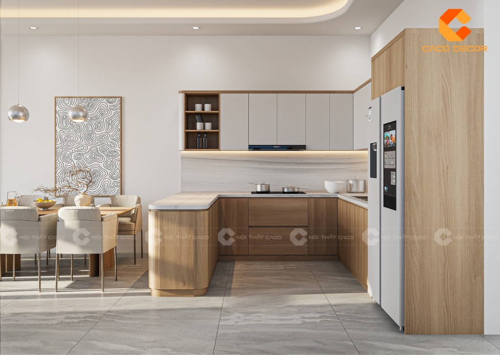 Tủ bếp gỗ công nghiệp TBM107 chữ U hiện đại