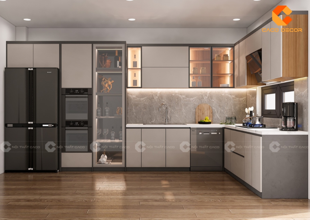 Tủ Bếp Gỗ Công Nghiệp TBM108 Chữ L Bền Giá Xưởng 1