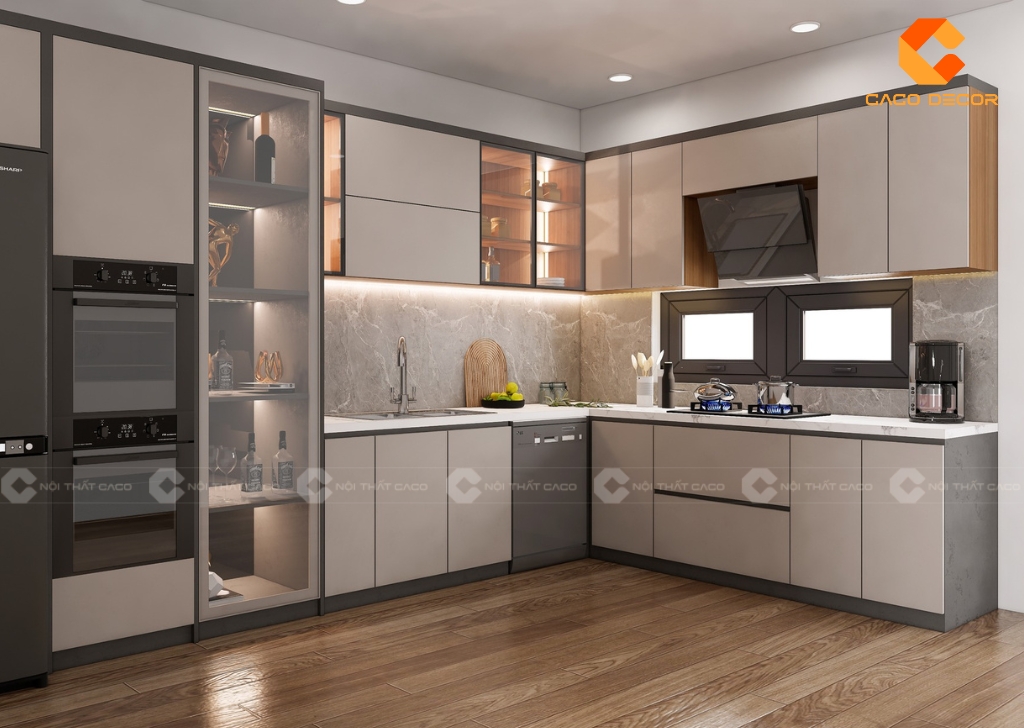 Tủ Bếp Gỗ Công Nghiệp TBM108 Chữ L Bền Giá Xưởng 2