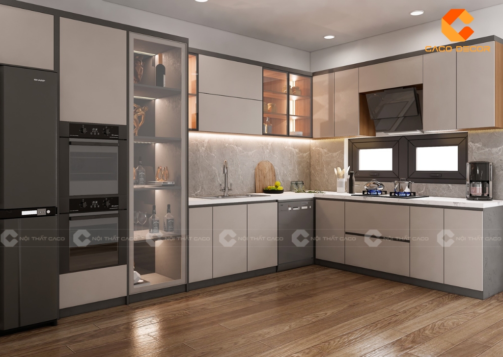 Tủ Bếp Gỗ Công Nghiệp TBM108 Chữ L Bền Giá Xưởng 3