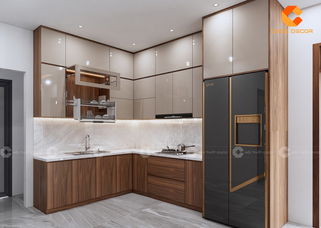 Tủ bếp gỗ công nghiệp TBM109 thiết kế chữ L bền đẹp