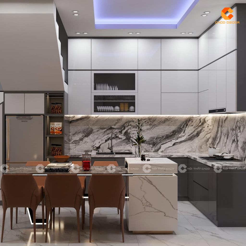 Tủ bếp gỗ công nghiệp được thiết kế kịch trần