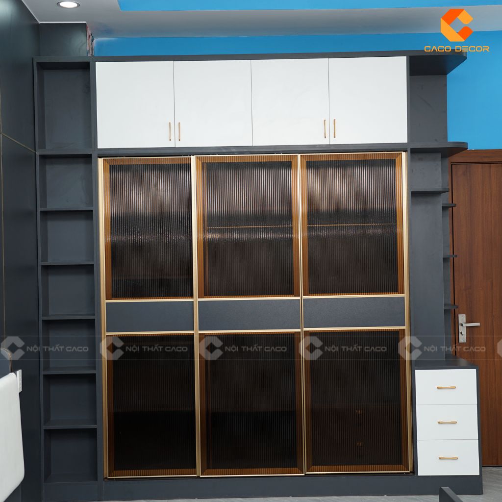 Tủ Áo Cánh Kính Kết Hợp Kệ Trang Trí Cao Cấp - TAK055 5
