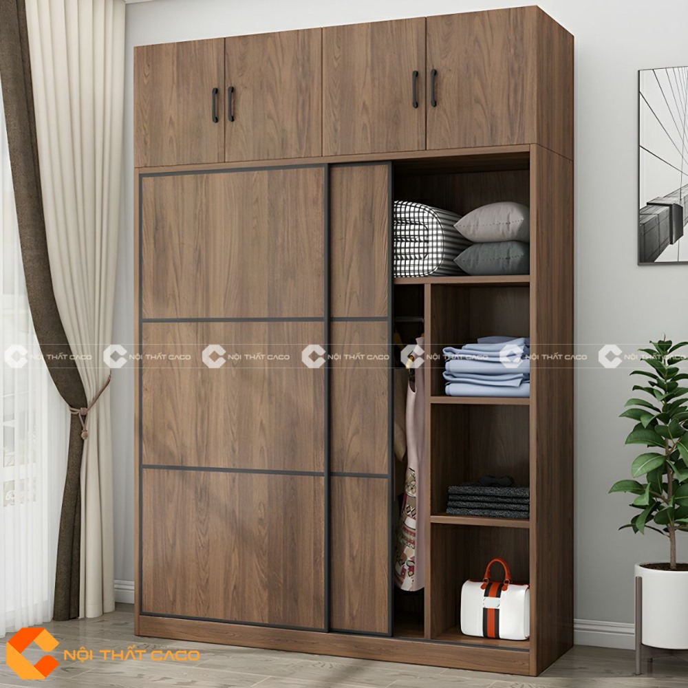 Tủ Quần Áo Cửa Lùa Gỗ MDF Tone Nâu Trầm Thanh Lịch - TAL078