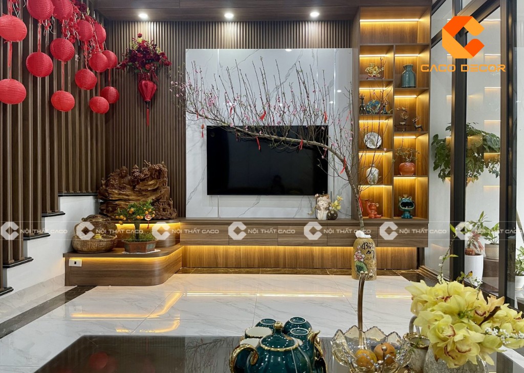 101+ ý tưởng decor phòng khách Tết đẹp, đón lộc tài cho 2025 2