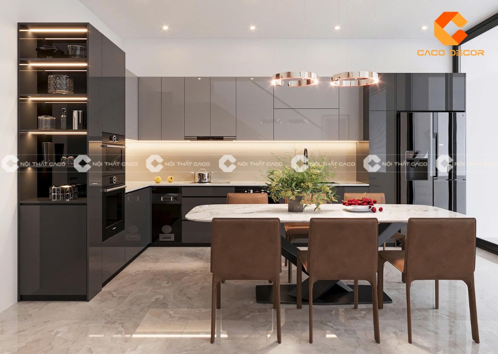 Thiết kế phòng bếp 10m2 tăng khả năng lưu trữ và tạo sự liền mạch trong quá trình nấu ăn