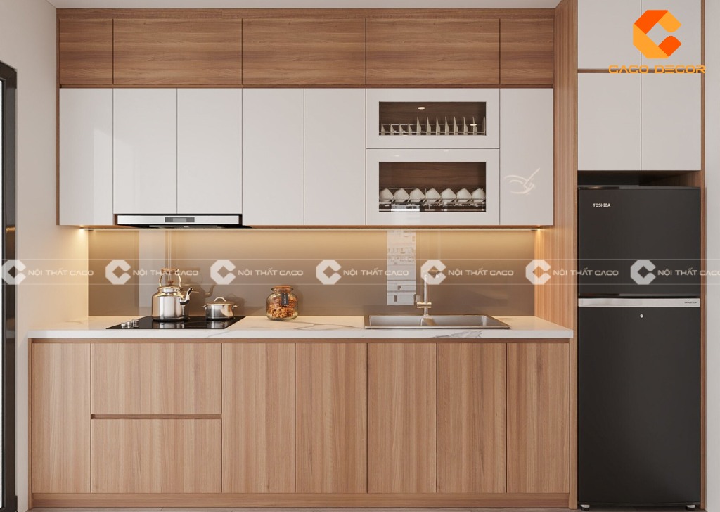 Mẫu tủ bếp phủ melamine và acrylic hiện đại, chất lượng cao 8