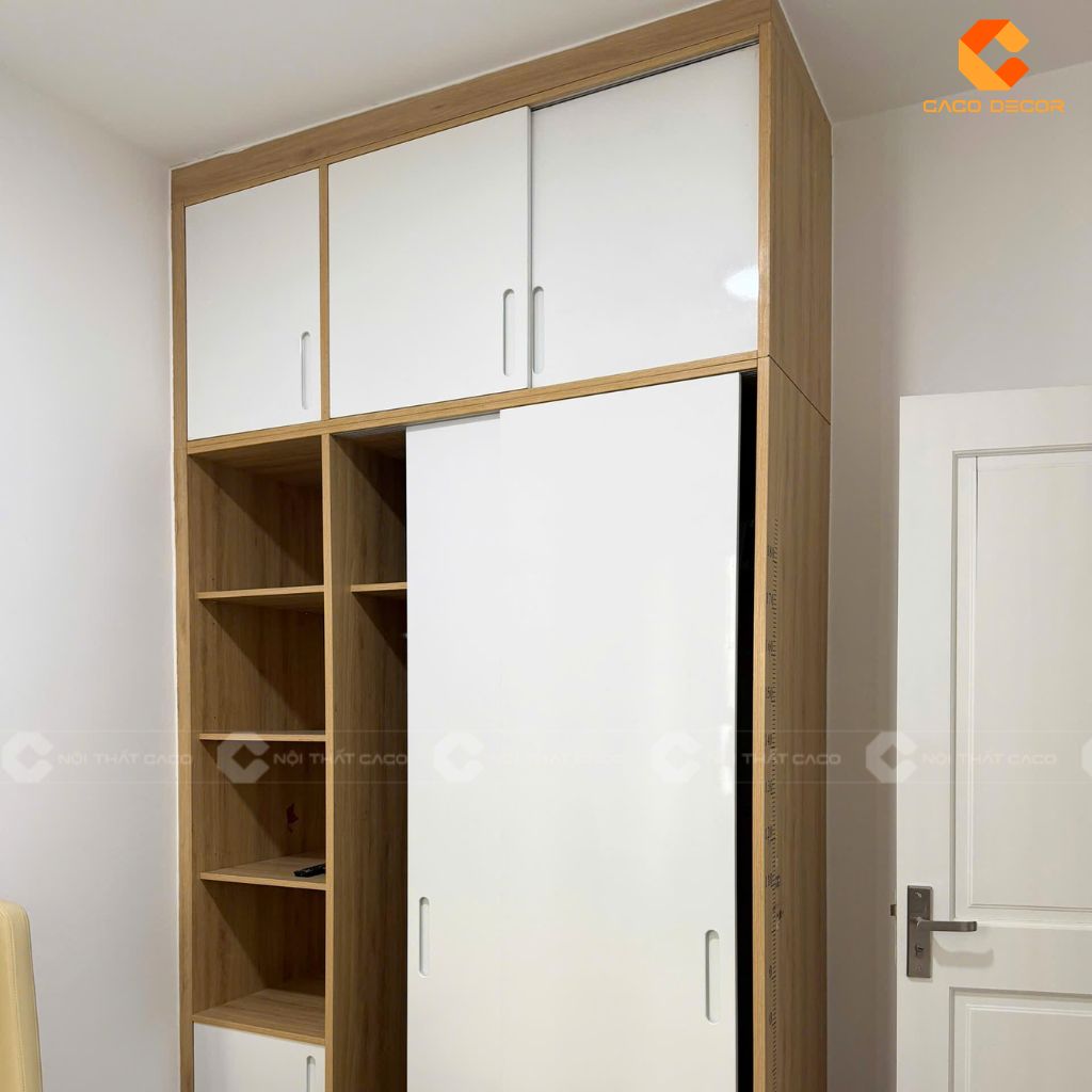 Tủ quần áo cửa lùa gỗ MDF phủ Melamine chụp thực tế