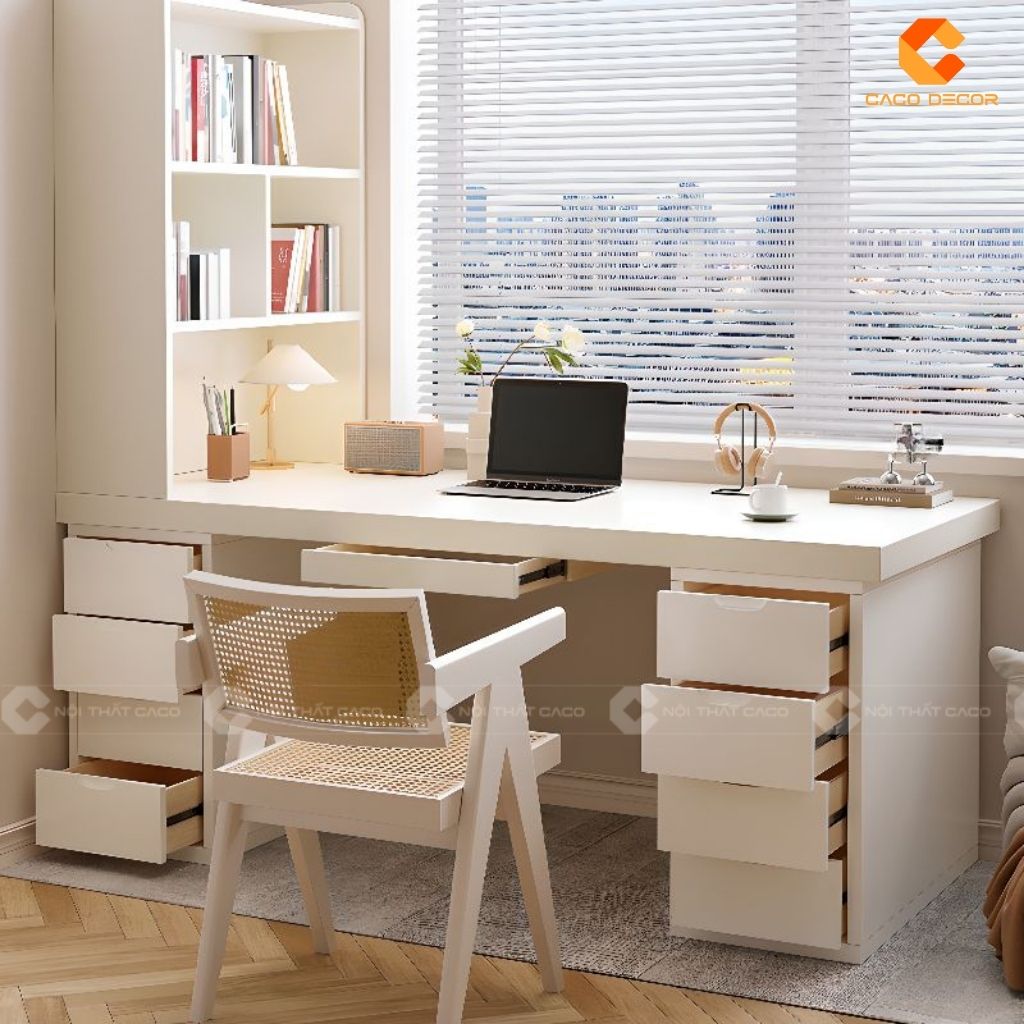 Bàn Làm Việc Gỗ Công Nghiệp BLV039 Tích Hợp Kệ Sách 1