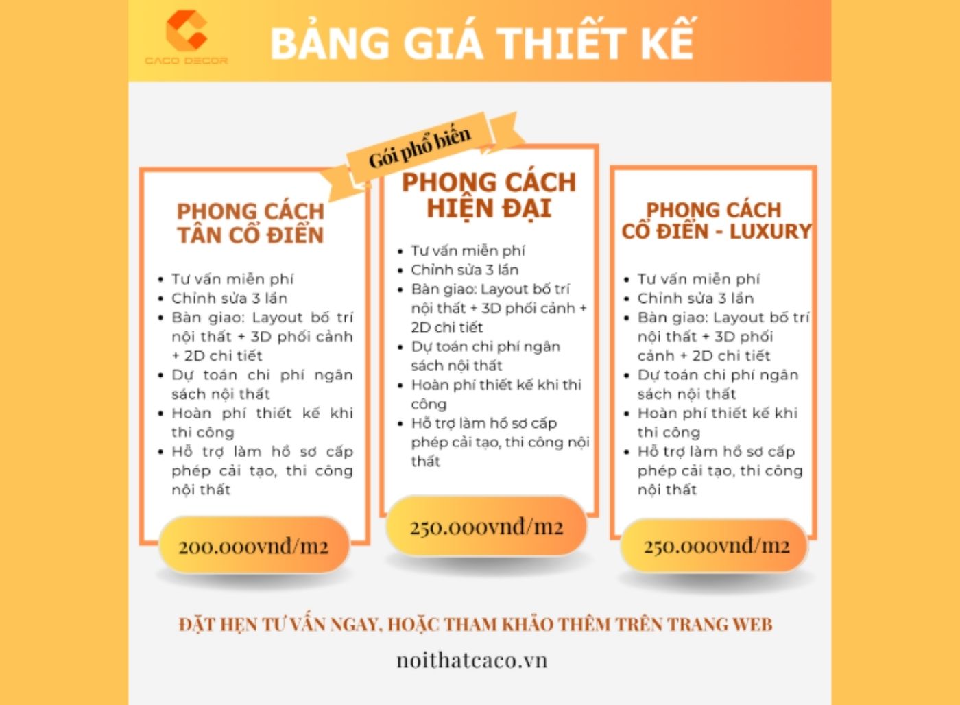 Báo giá thiết kế nội thất chung cư tại CaCo