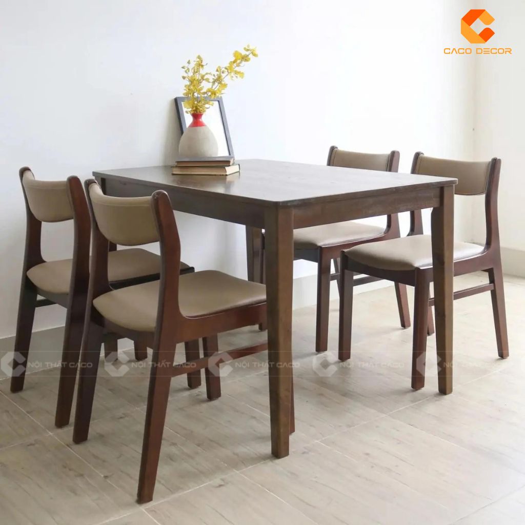 Bộ bàn ăn gỗ tự nhiên BA058 màu nâu đậm sang trọng