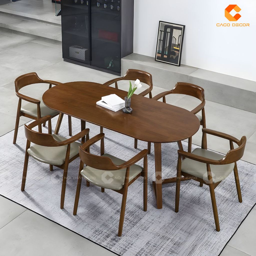 Bộ bàn ăn gỗ cao su tự nhiên BA066 thiết kế hiện đại