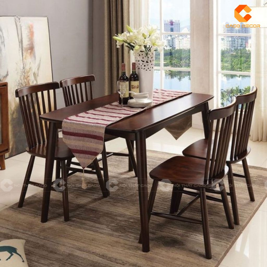 Bộ bàn ăn gỗ cao su tự nhiên BA068 4 ghế hiện đại