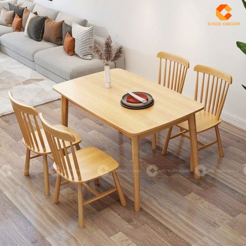 Bộ bàn ăn BA068 với màu vàng gỗ dễ phối nội thất