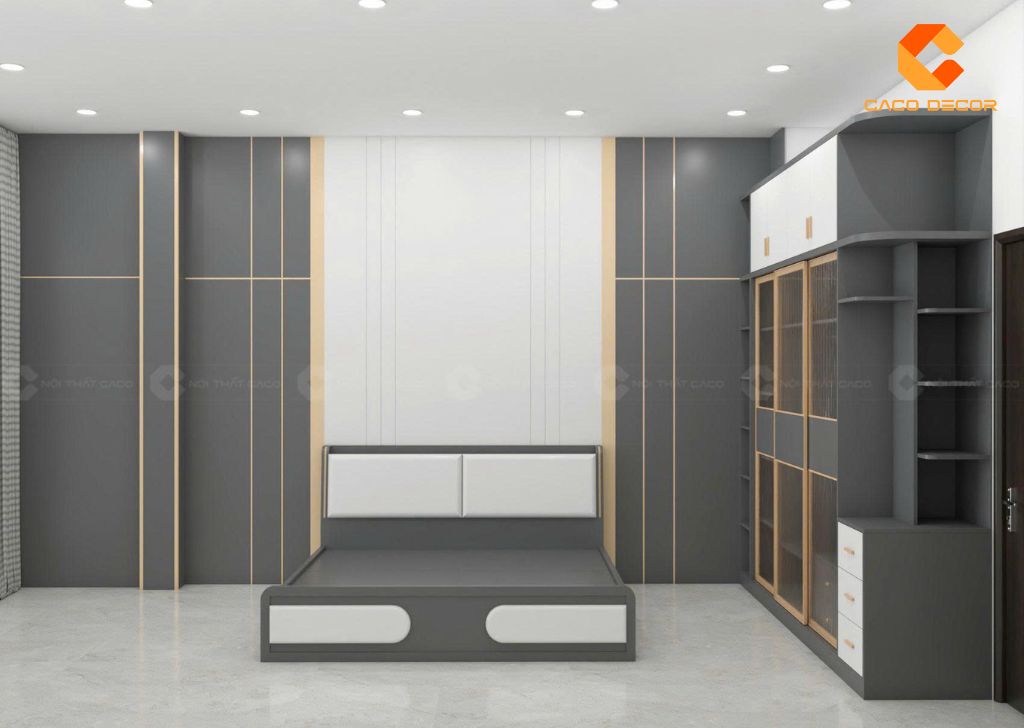 Combo Phòng Ngủ Gỗ Công Nghiệp CBPN171 Màu Xám Phối Trắng 2