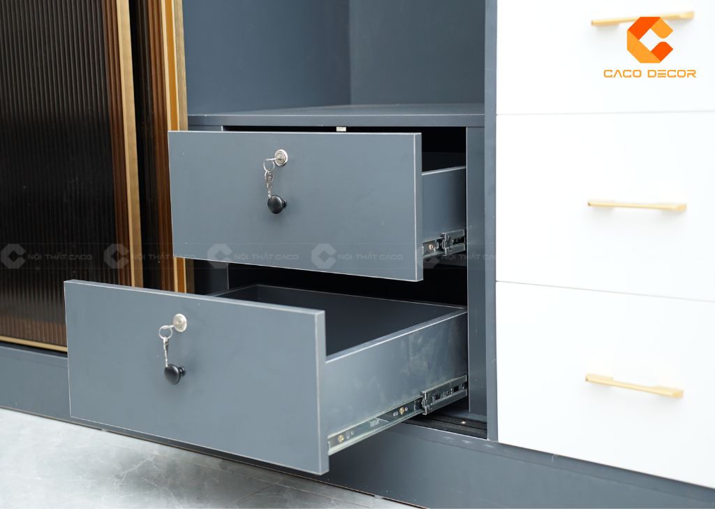 Hệ hộc kéo của tủ quần áo trang bị ray trượt giảm chấn