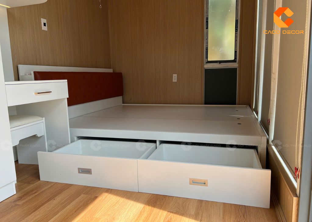 Hình chụp giường ngủ hộc kéo tại công trình