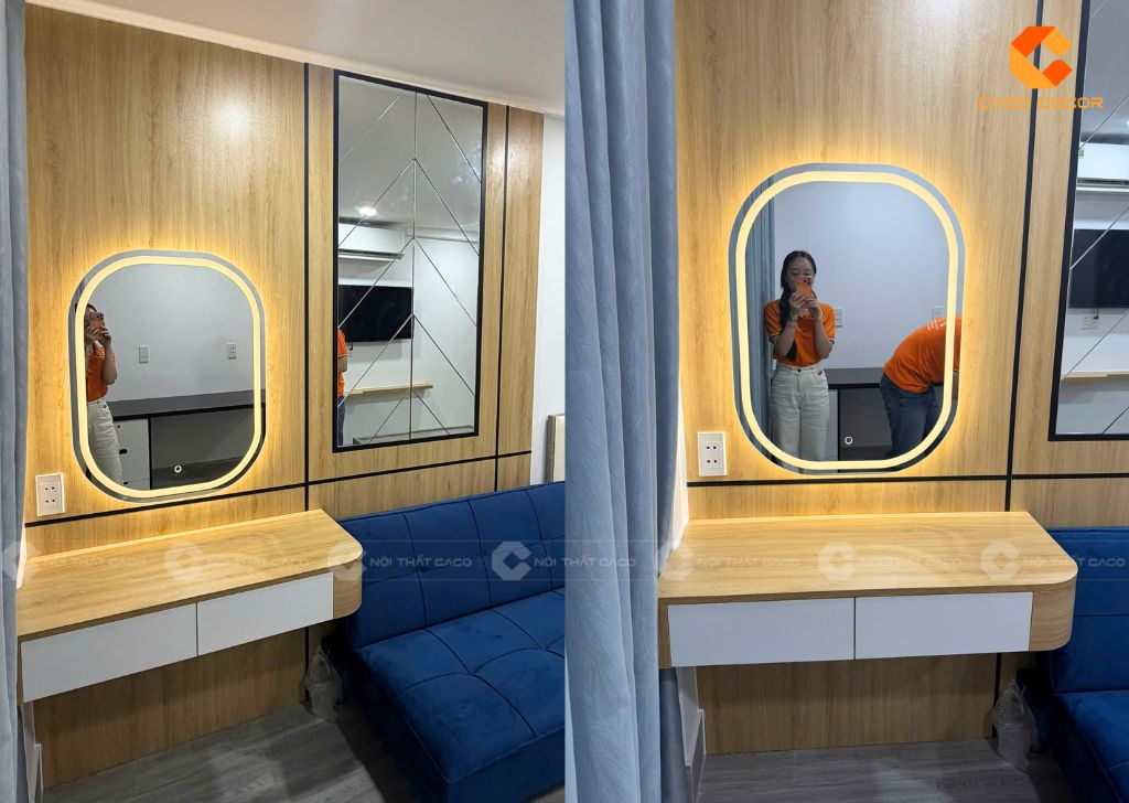 Bàn trang điểm treo kèm gương led chụp tại nhà khách