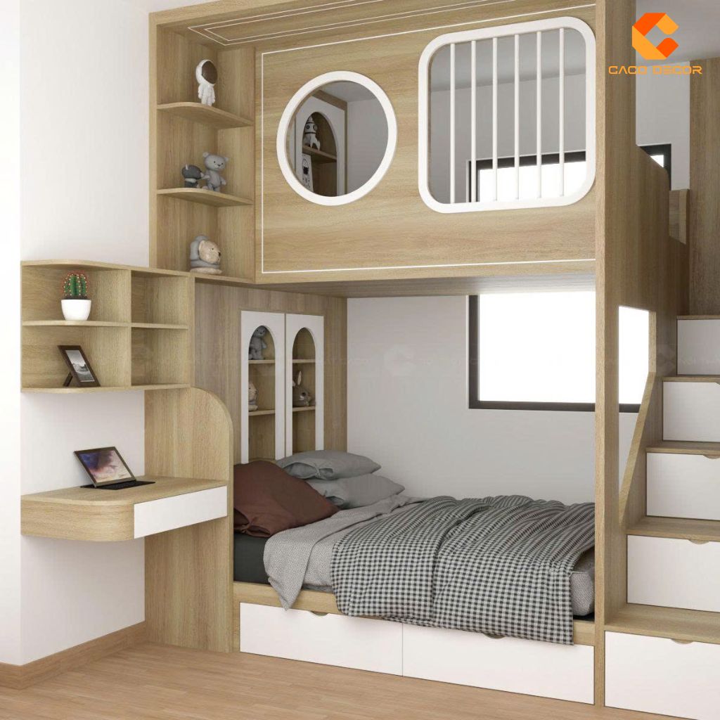 Giường tầng GT073 sử dụng gỗ MDF phủ Melamine bền đẹp