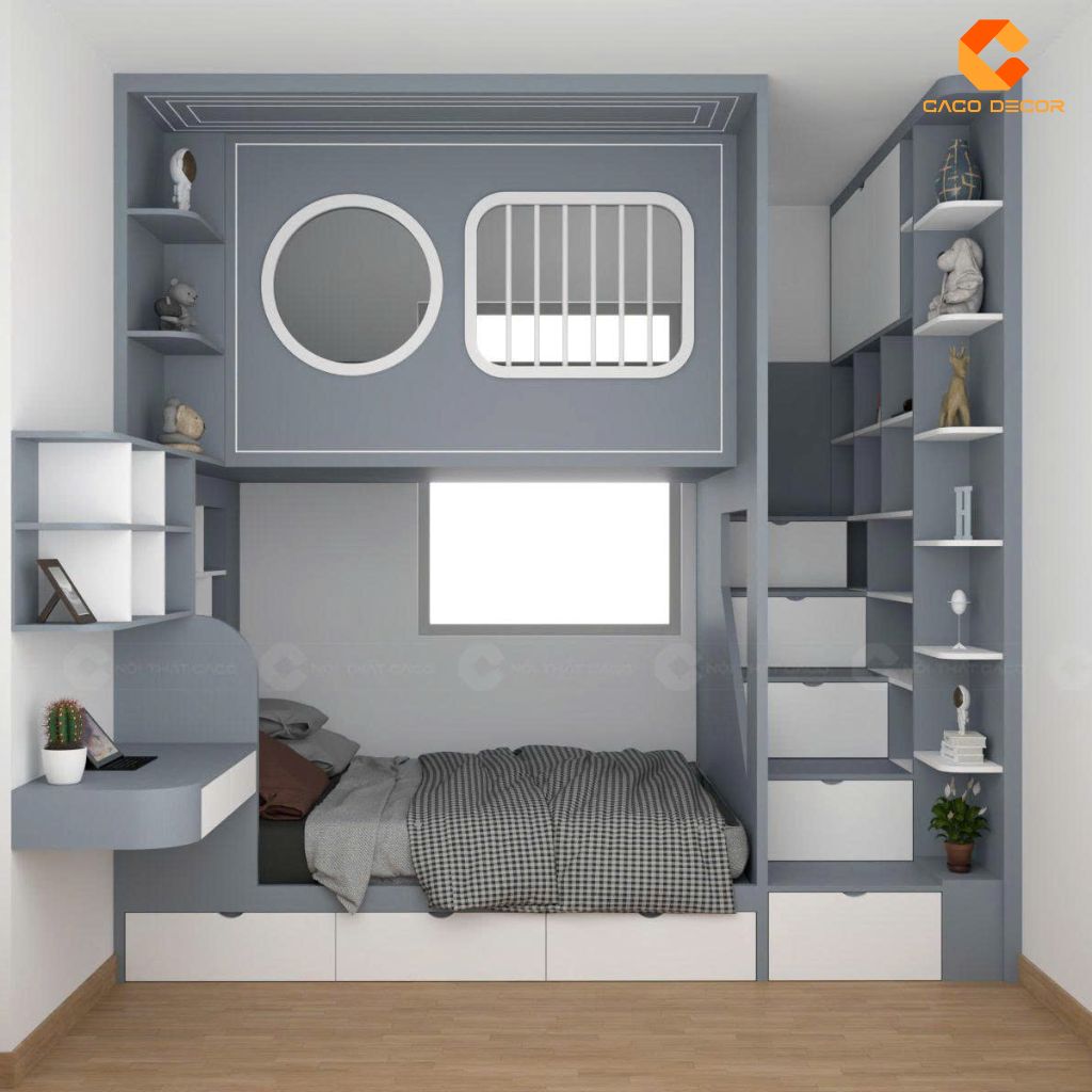 Giường tầng GT073 thiết kế hiện đại tối ưu lưu trữ