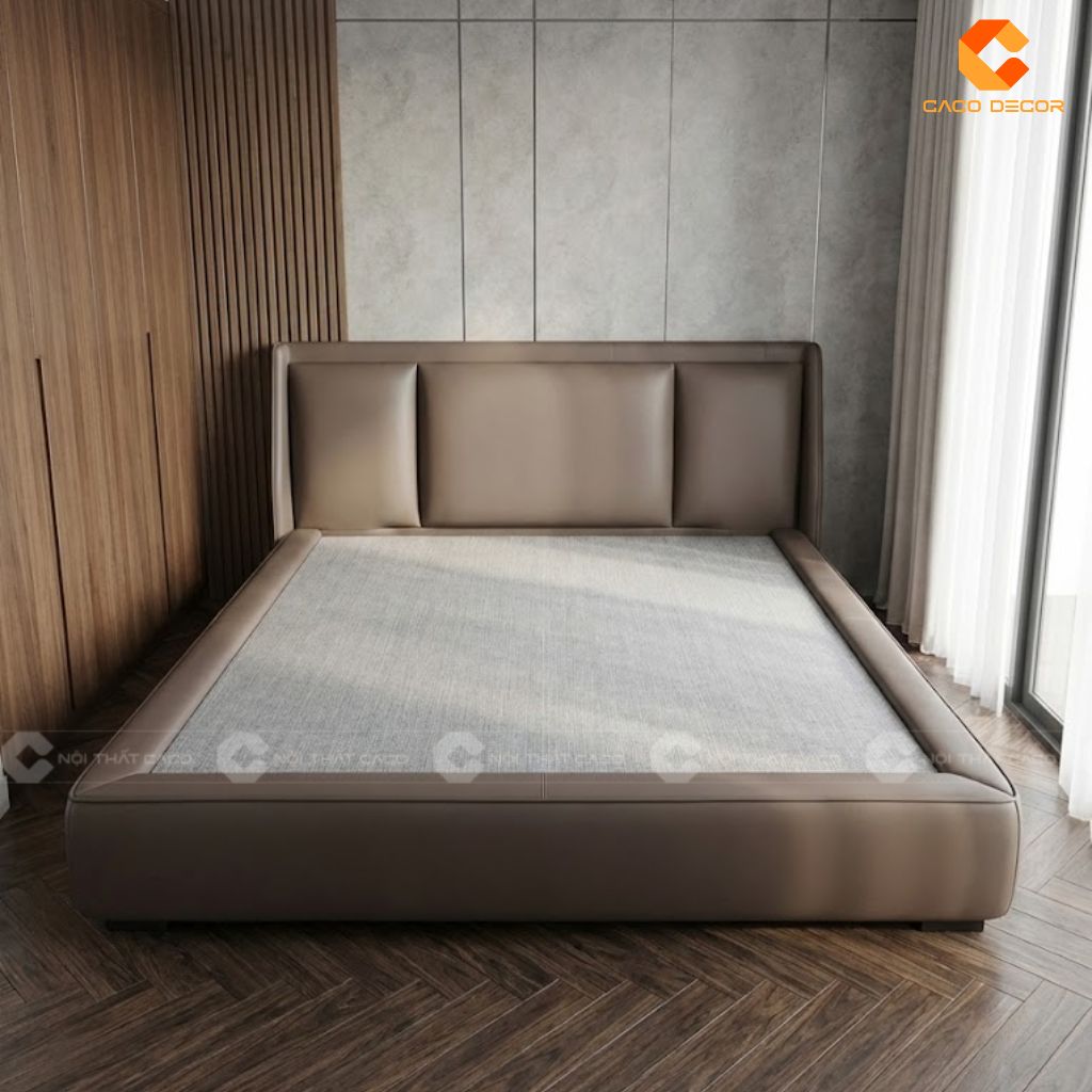 Hình thiết kế 3D giường ngủ bọc da cao cấp