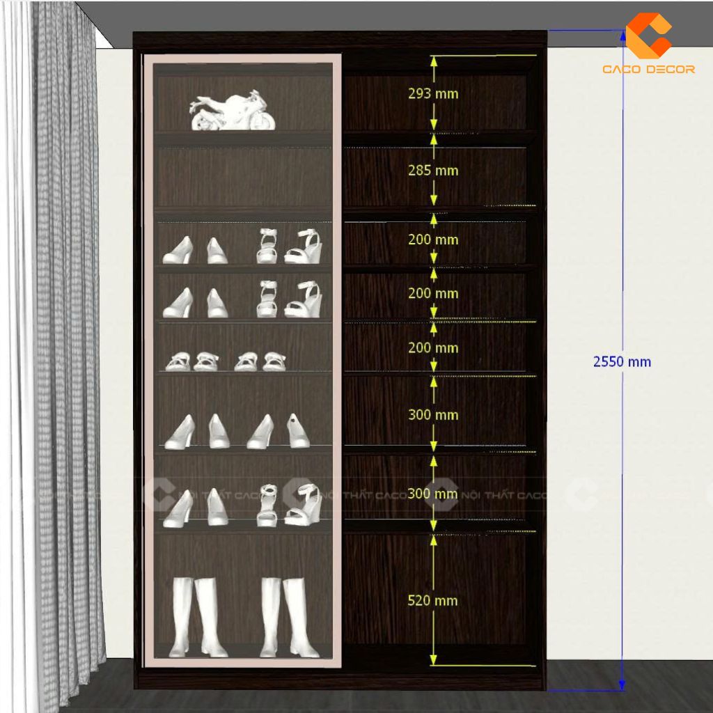 Hình thiết kế 3D tủ giày cánh kính